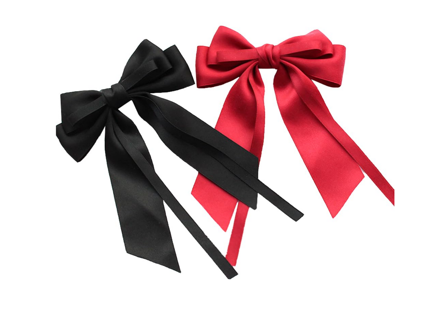 RED and Black Satin Hair Bow, Bow Ribbon Hair Clip, Special Occasion Hair Bow, 2 Piece Set, Long Tail Hair Bow, Elegant Bow (Copy)