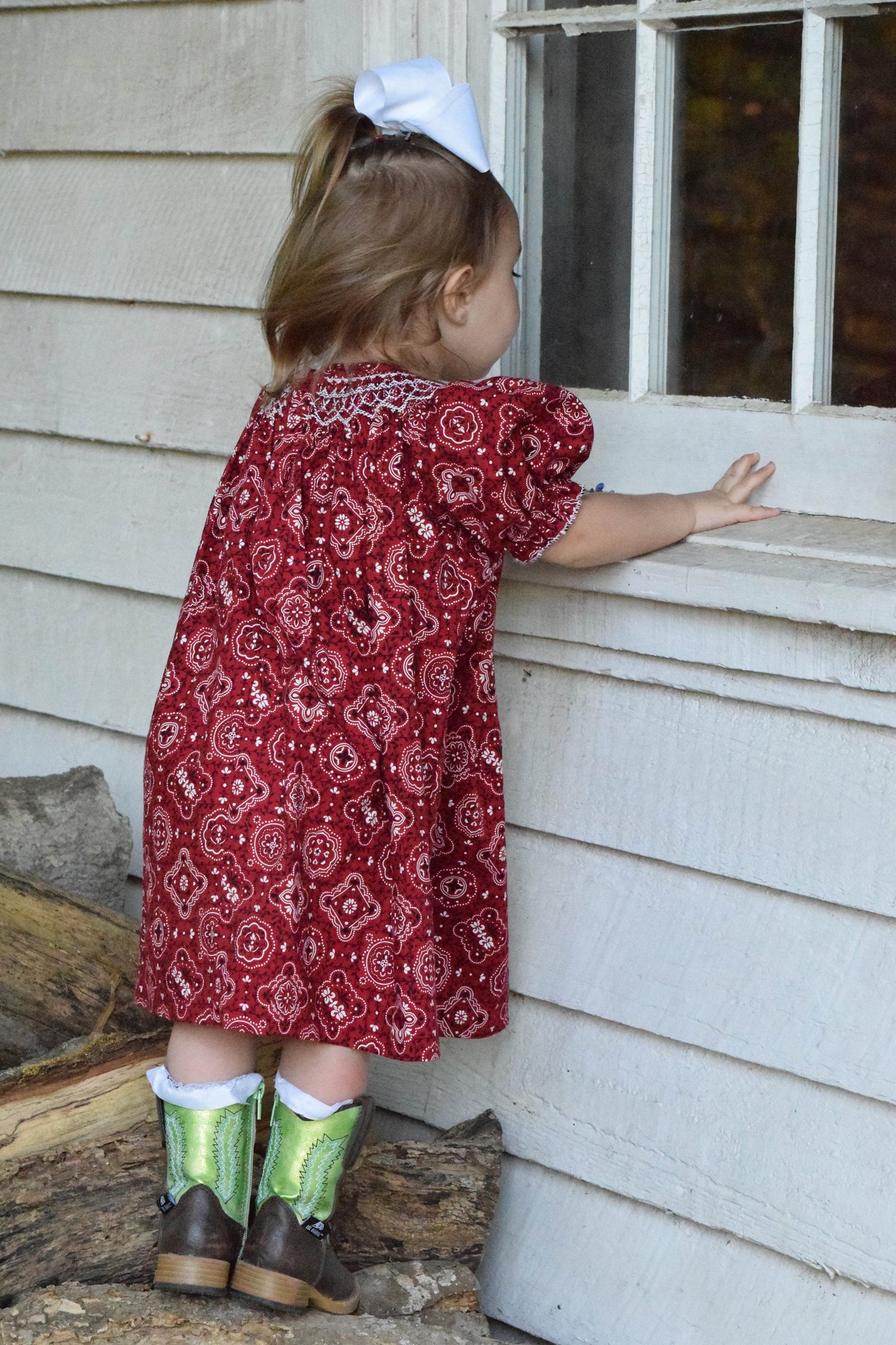 Country Dress - Bandana Dress - Girls Western Dress - Smocked Dress - Bishop Dress, Heirloom Dress,