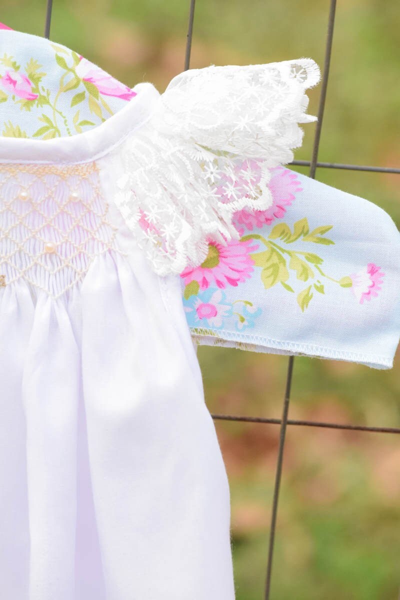 Baby Girl dress - Smocked Gown and matching Bonnet - Christening gown - Baby Shower Gift - Girls Wedding Gown