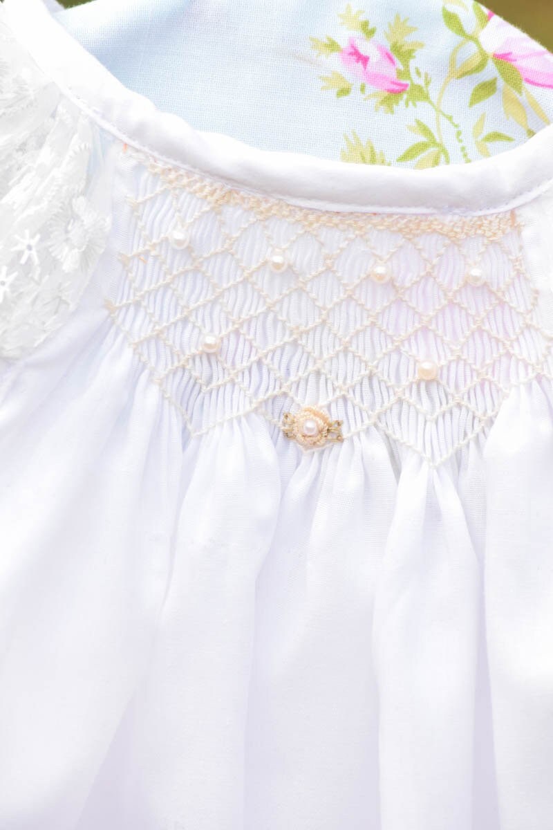 Baby Girl dress - Smocked Gown and matching Bonnet - Christening gown - Baby Shower Gift - Girls Wedding Gown