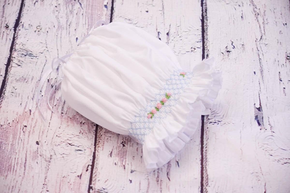 Baby Girl Dress - Smocked Gown and matching Bonnet, Easter Dress, Christening gown, Baby Shower Gift