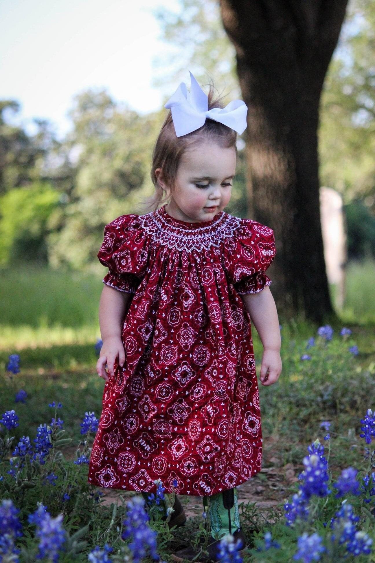 Country Dress - Bandana Dress - Girls Western Dress - Smocked Dress - Bishop Dress, Heirloom Dress,