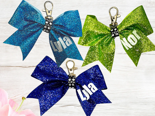 Personalized Cheer Bow Keychain, Cheer Bag Tag, Mini Cheer Bow Keychain, Cheerleader Keychain,