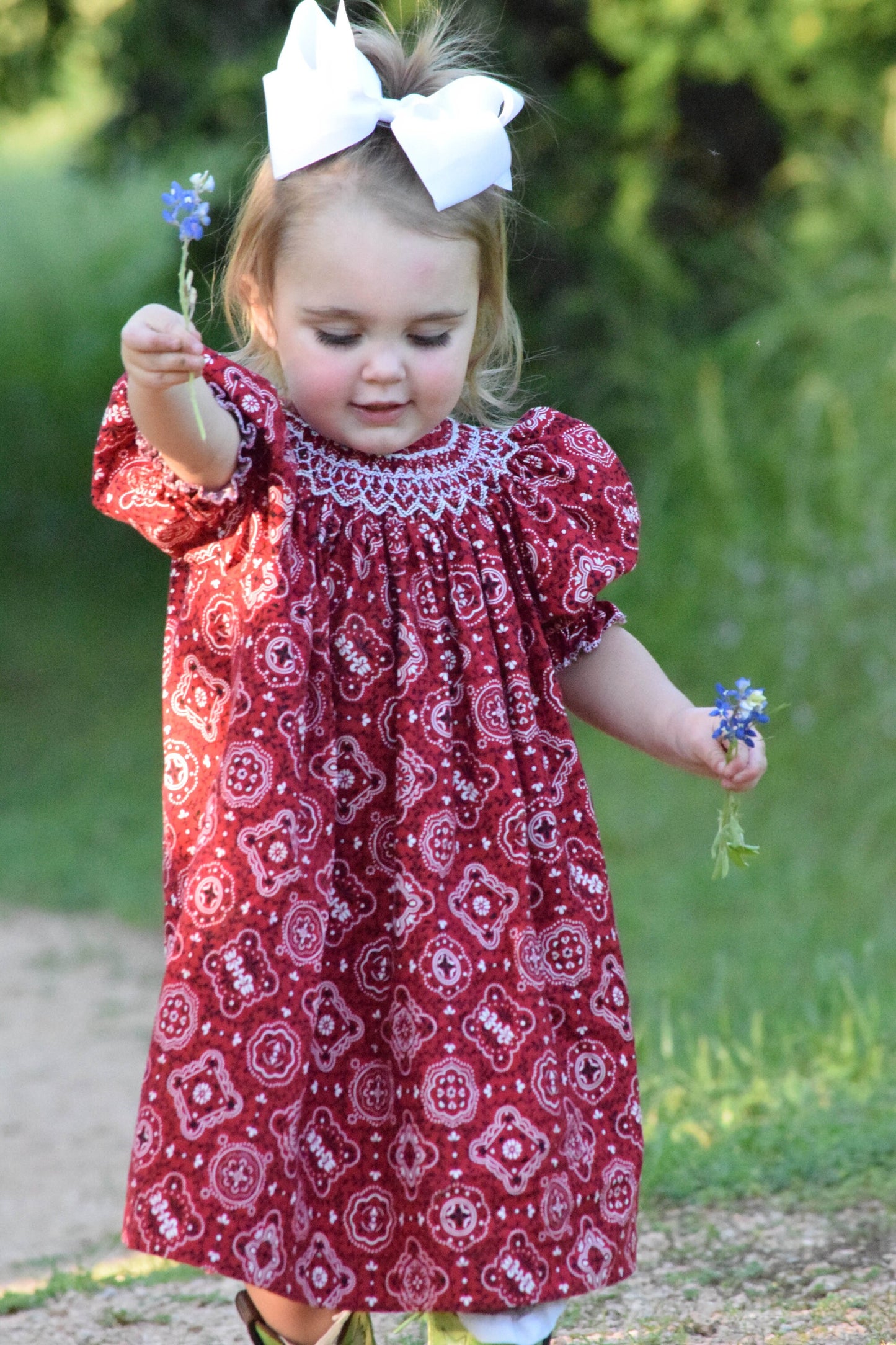 Country Dress - Bandana Dress - Girls Western Dress -  Smocked Dress - Bishop Dress, Heirloom Dress,