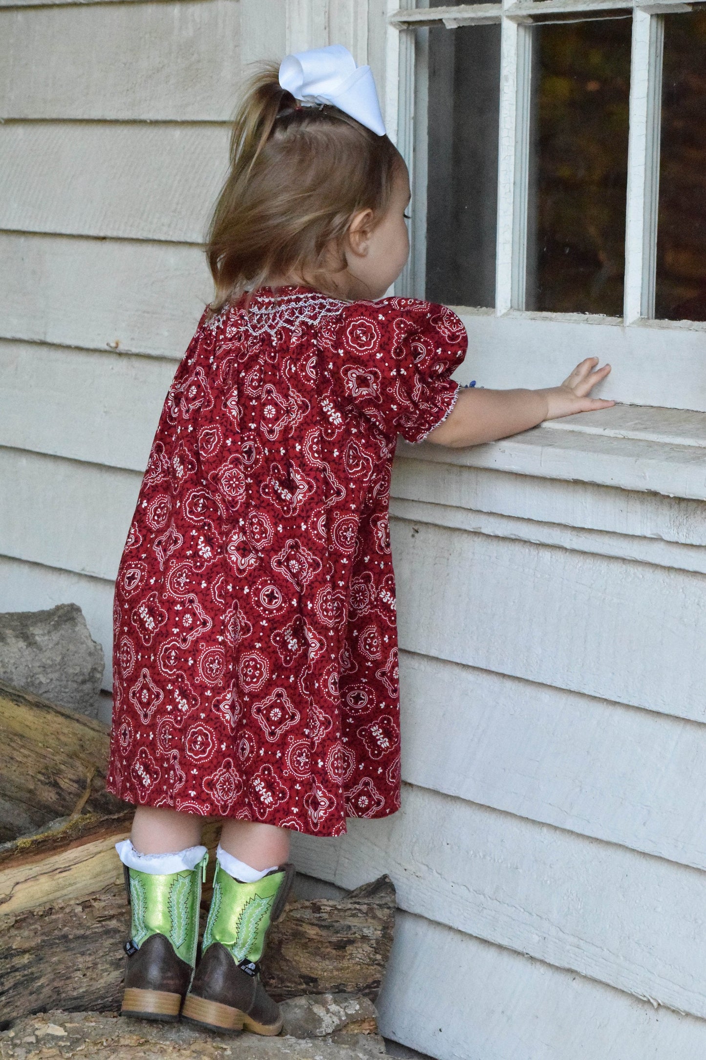 Country Dress - Bandana Dress - Girls Western Dress -  Smocked Dress - Bishop Dress, Heirloom Dress,